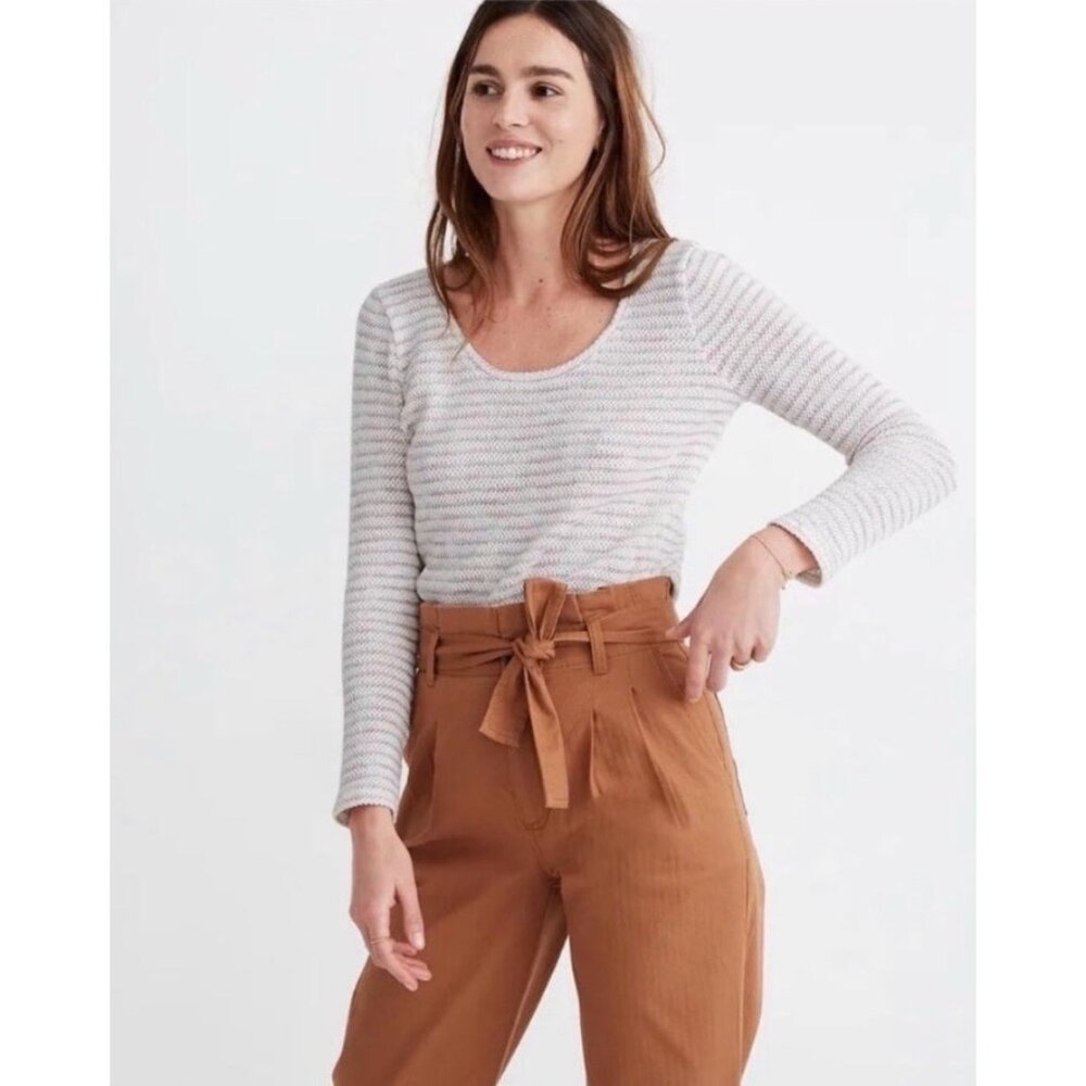 Madewell Light Gray Striped Scoop Neck Sweater